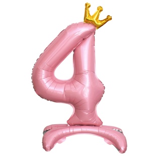 Шар (32''/81 см) Цифра на подставке, 4 Золотая корона, Розовый, 1 шт. в уп.