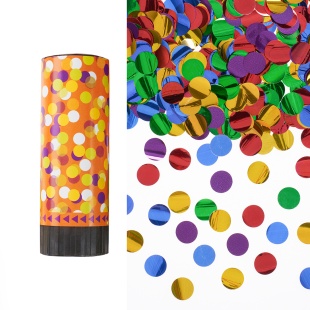 Хлопушка пружинная (4/10 см), Яркое конфетти, Круги фольга, Ассорти, 1 шт.