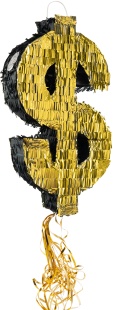 Пиньята Знак Доллара, Золото, Металлик, 47*25*9 см, 1 шт. в упак. 